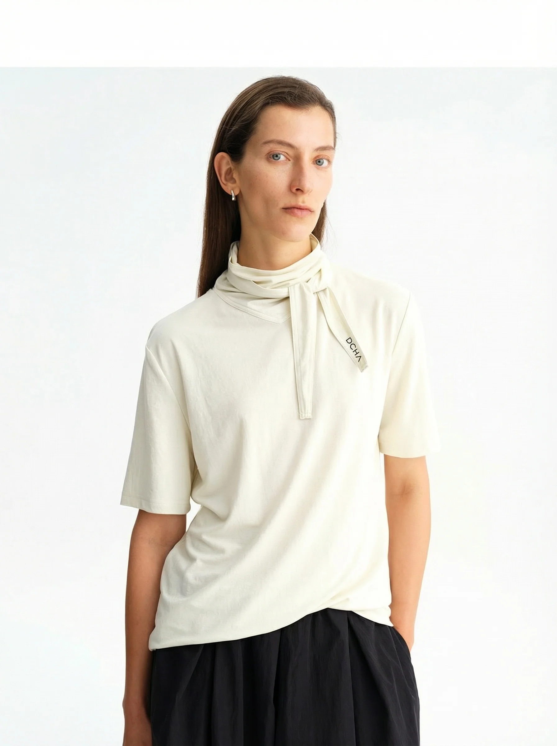 Tie-Neck Mock Tee