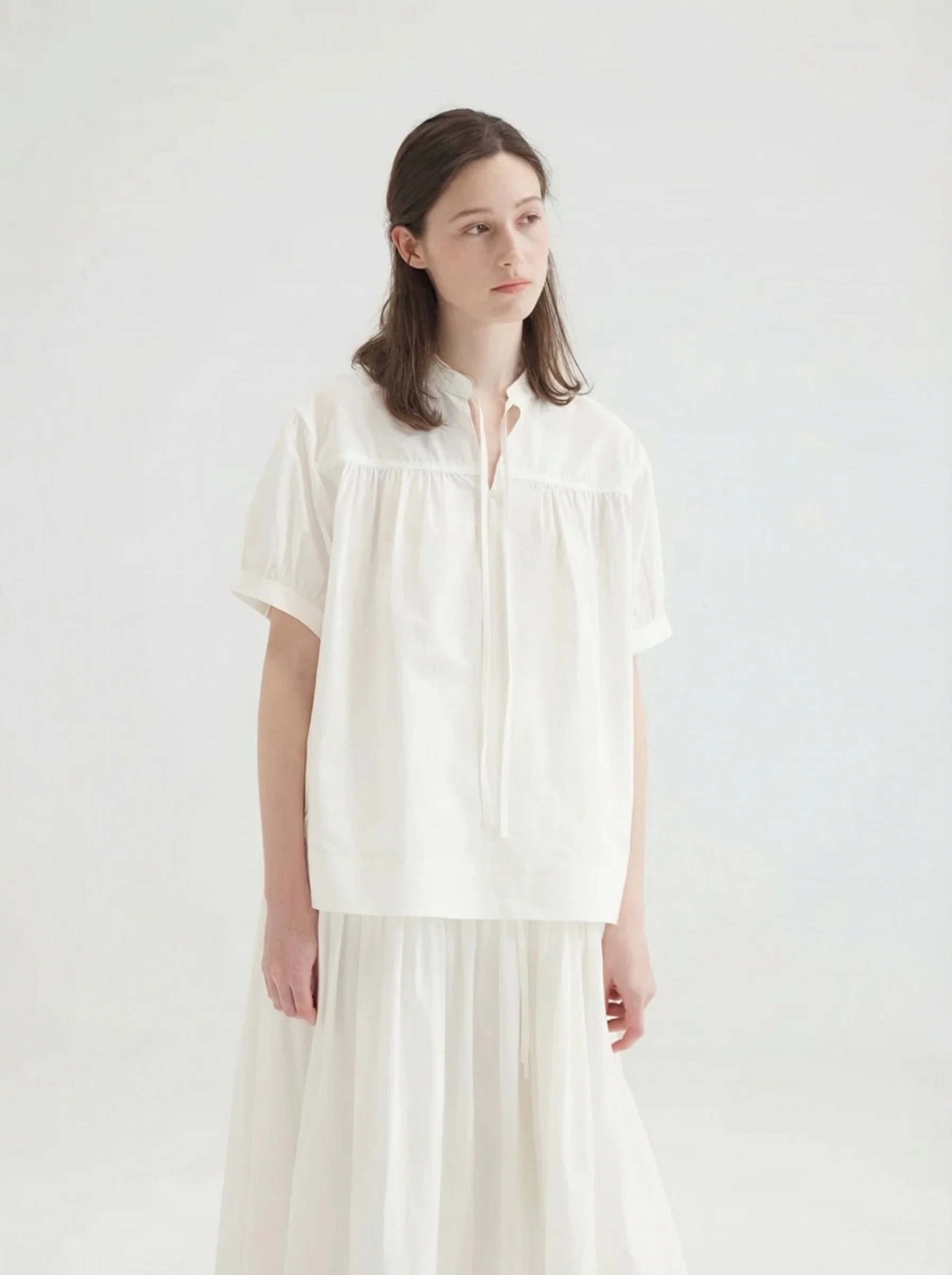 Tie-Neck Yoke Blouse