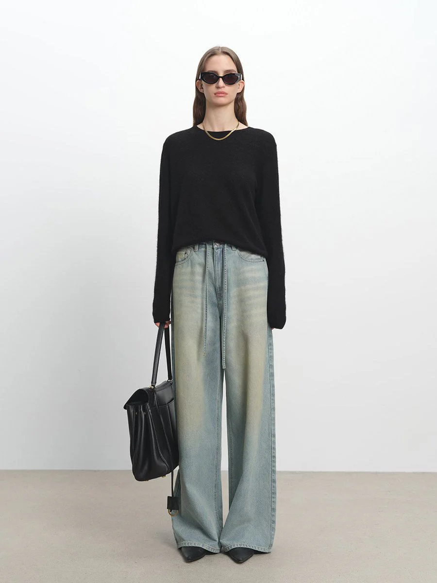 Tie-Waist Wide Jeans