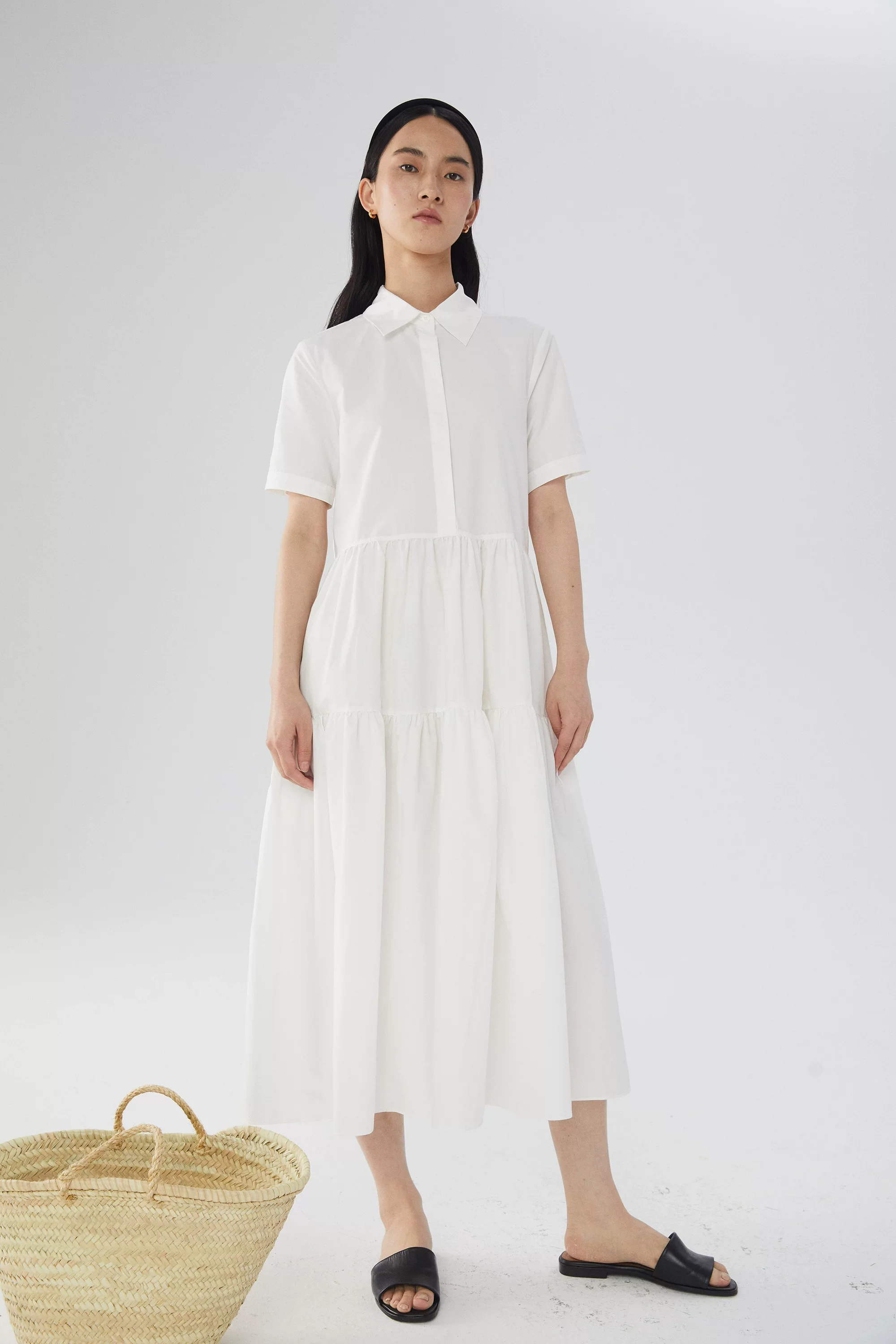 Tiered Shirt Midi Dress