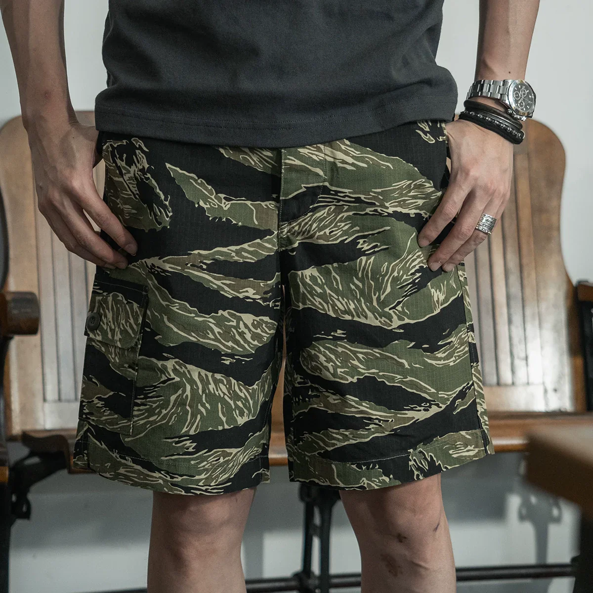 Tiger-Stripe Cargo Shorts - Image 2