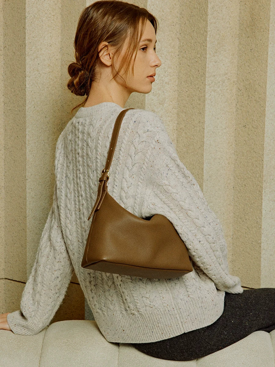 Togo Leather Crescent Hobo Bag