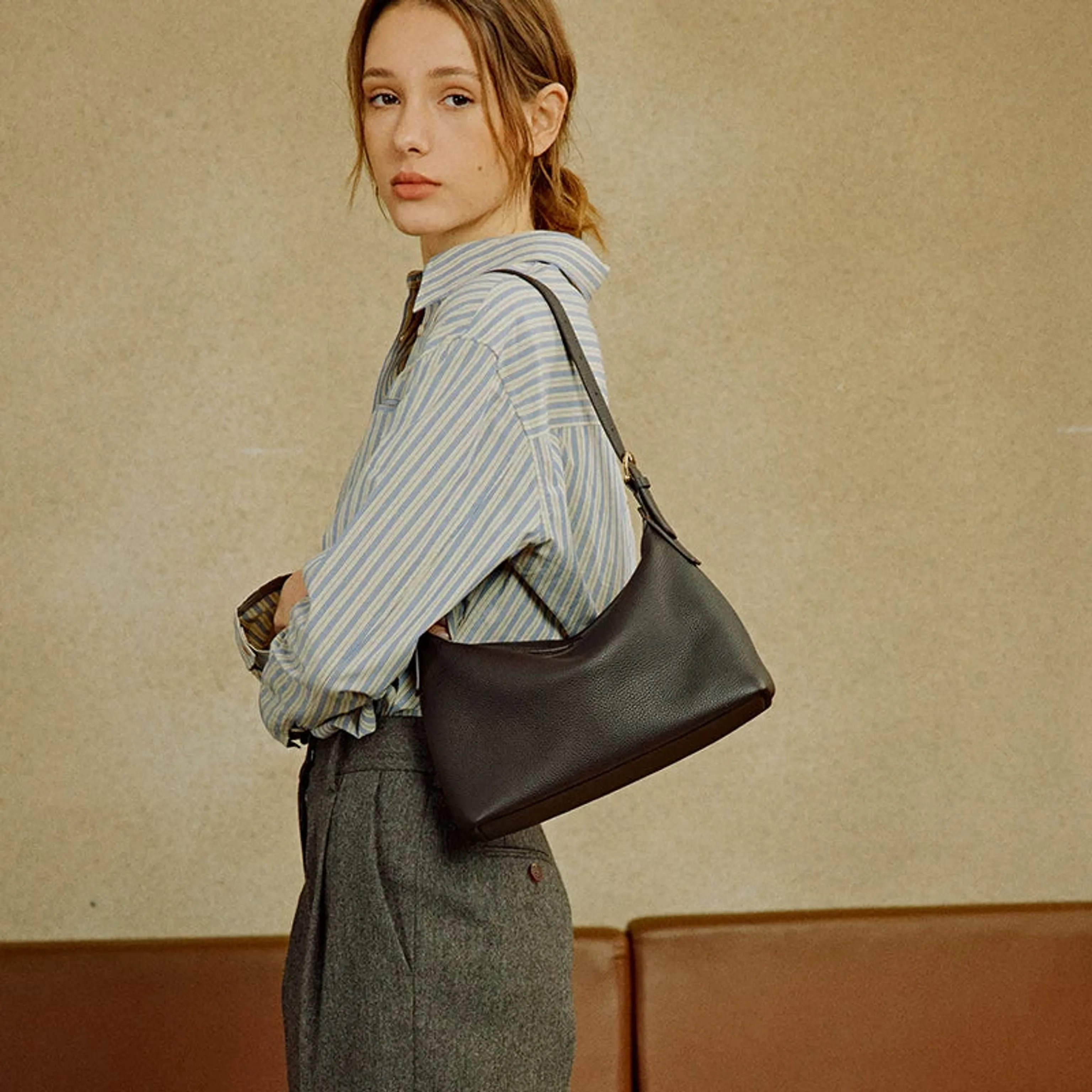 Togo Leather Crescent Hobo Bag - Image 11