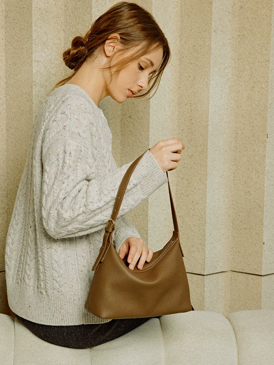 Togo Leather Crescent Hobo Bag - Image 3
