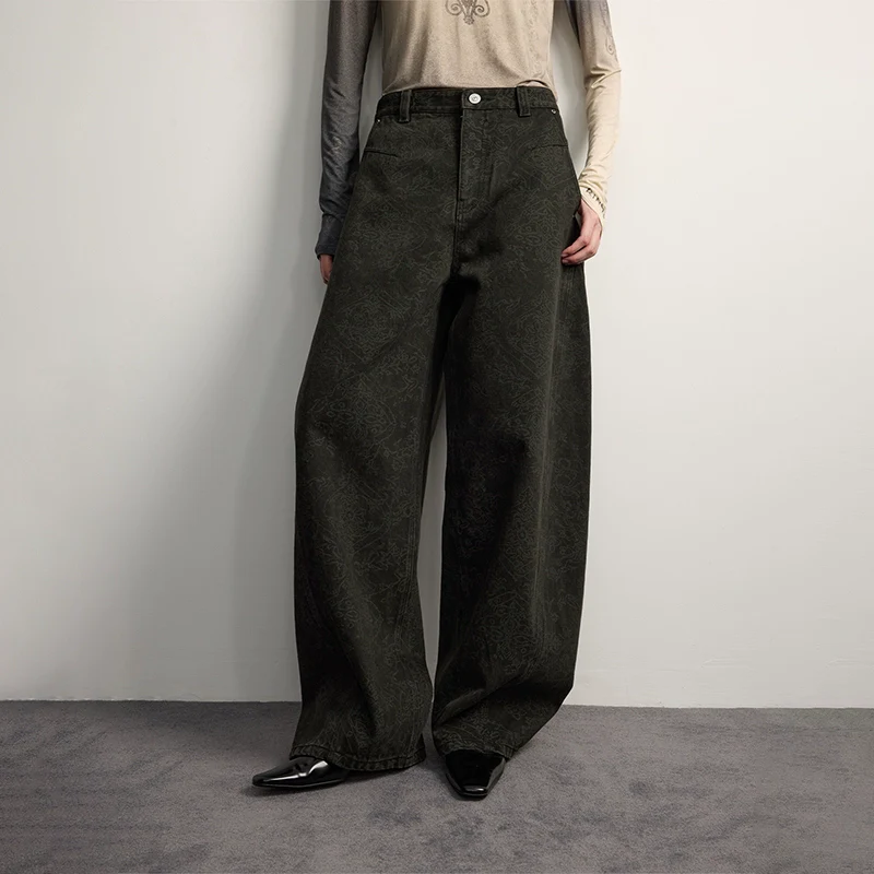 Tonal Pattern Wide-Leg Jeans - Image 4