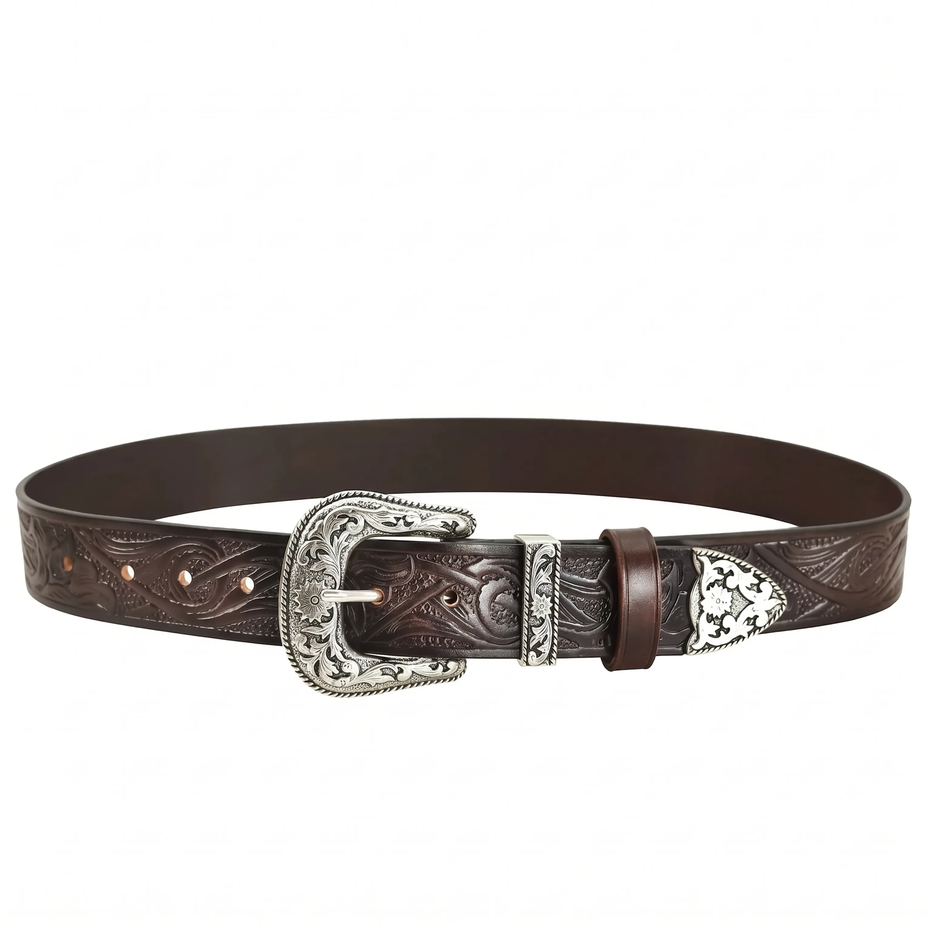 Tooled Top-Grain Leather Buckle Belt - Image 6