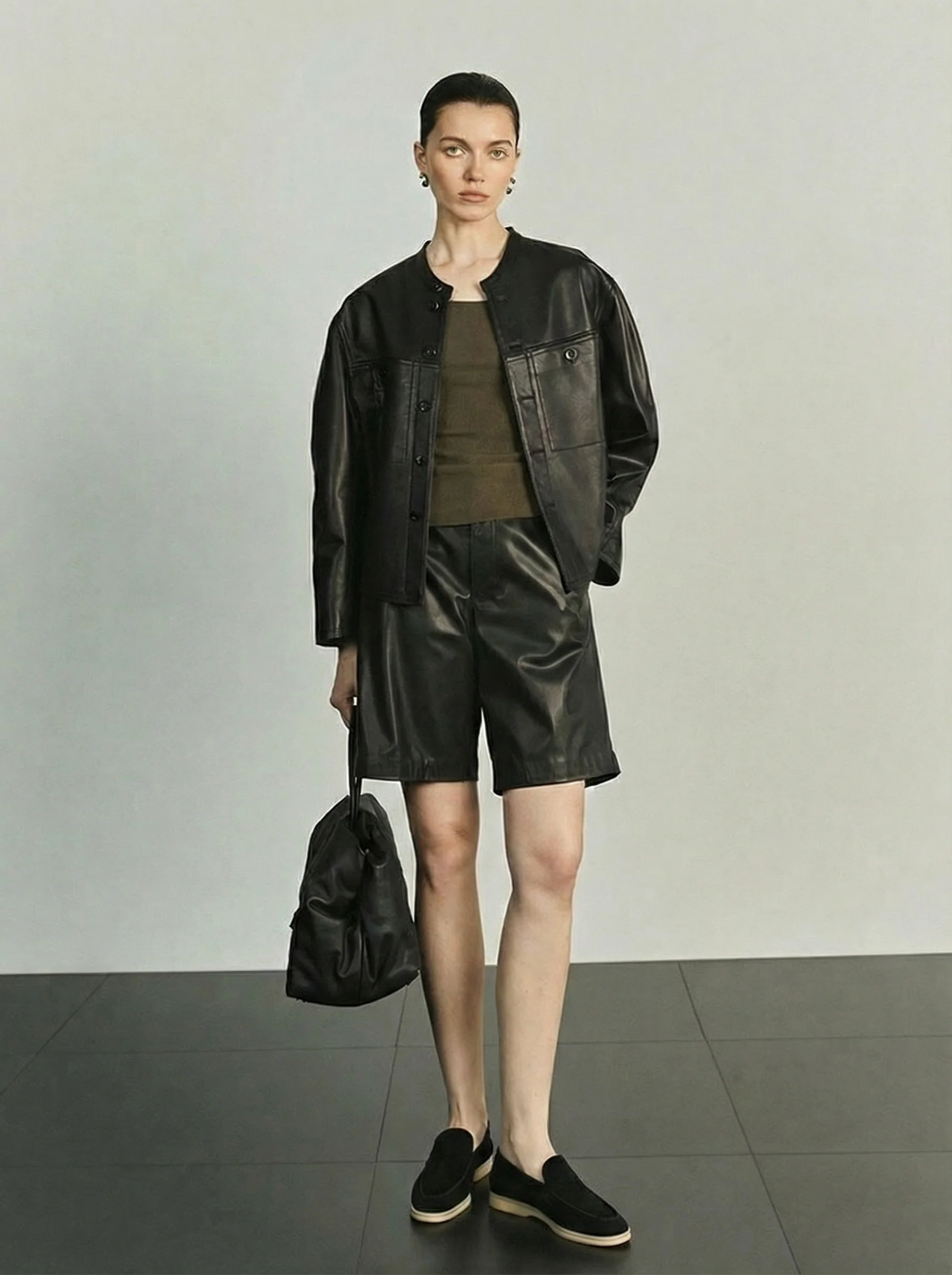 Top-Grain Calfskin Snap-Front Jacket & Bermuda Shorts - Image 3
