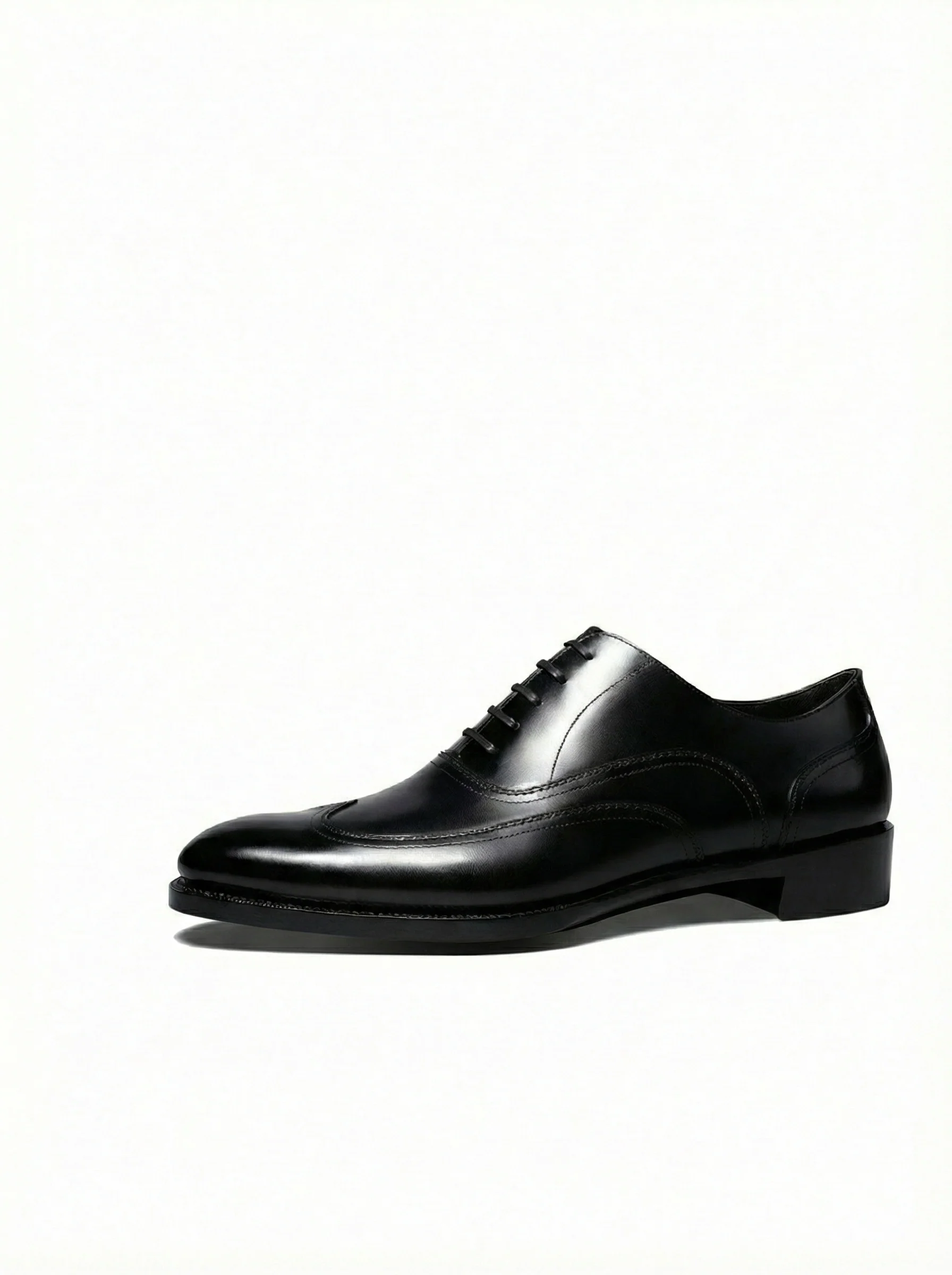 Top-Grain Leather Almond-Toe Wing-Stitch Oxford