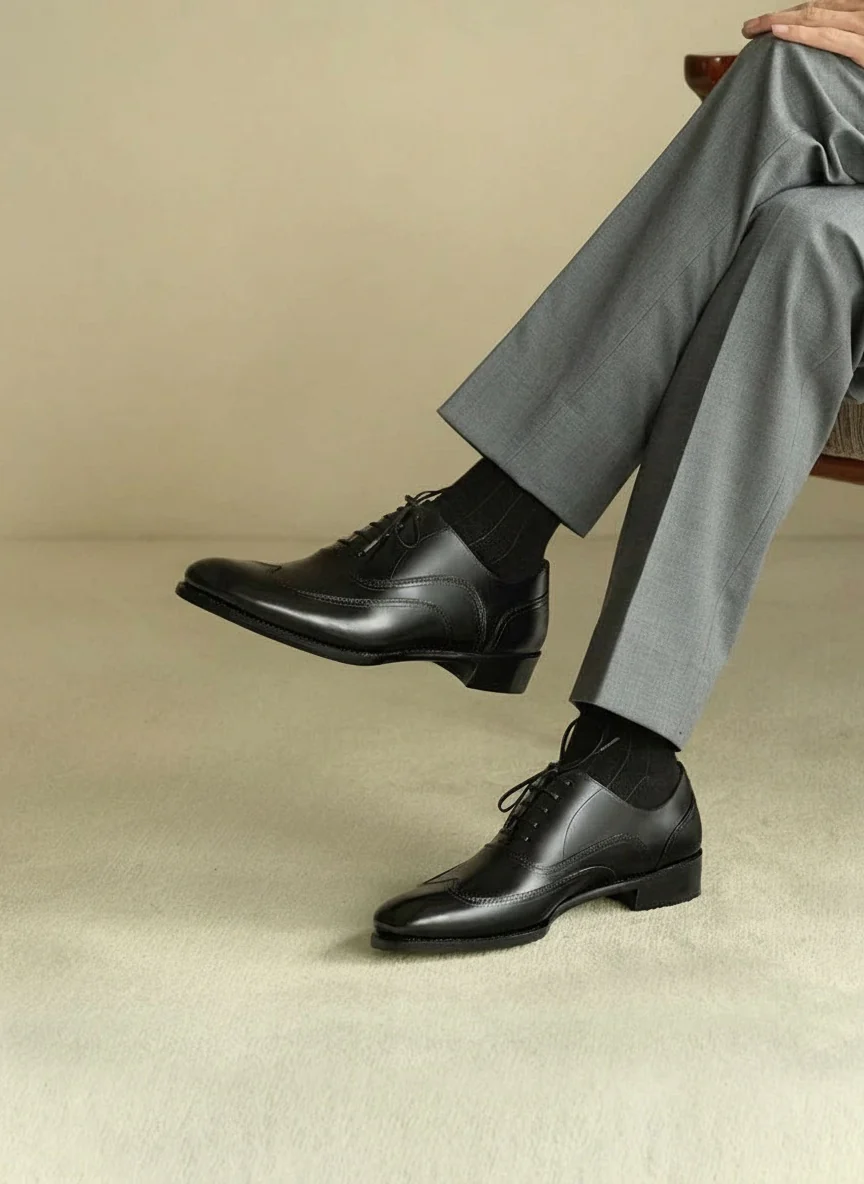 Top-Grain Leather Almond-Toe Wing-Stitch Oxford - Image 3