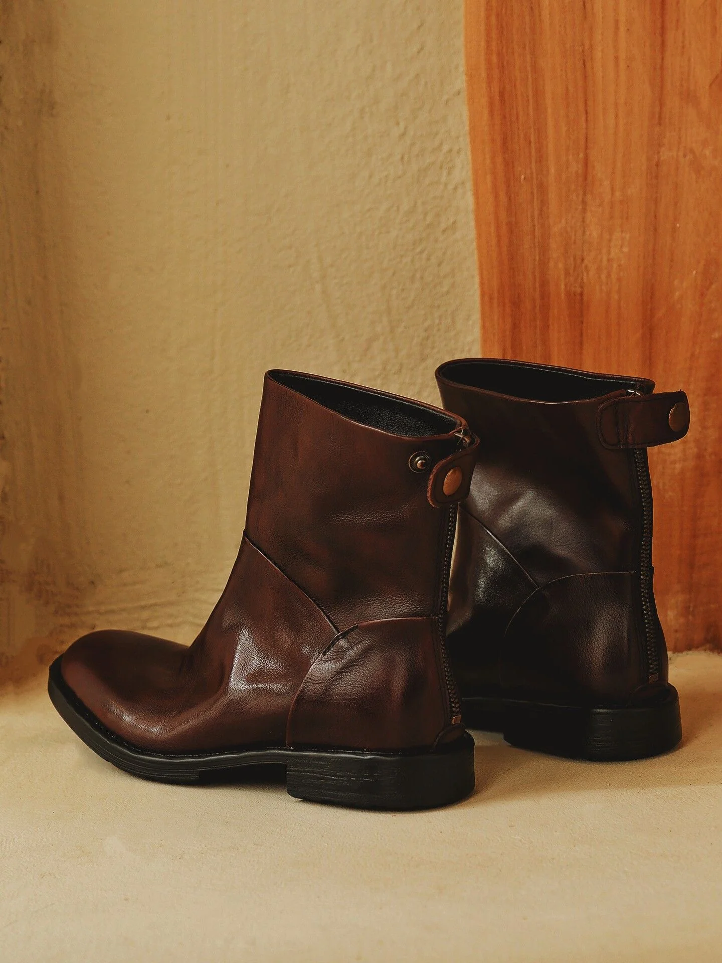 Top-Grain Leather Back-Zip Ankle Boots