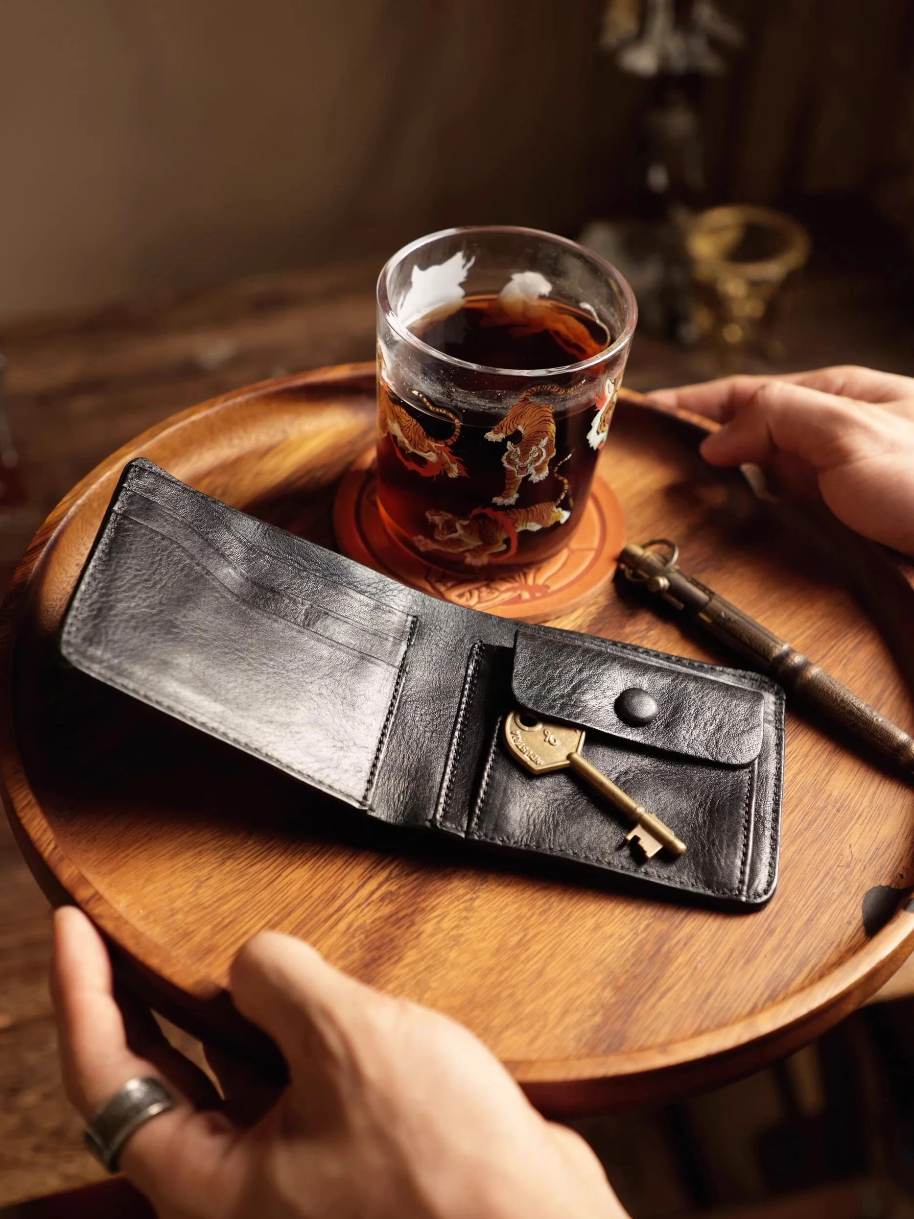 Top Grain Leather Bifold Coin Wallet - Image 3