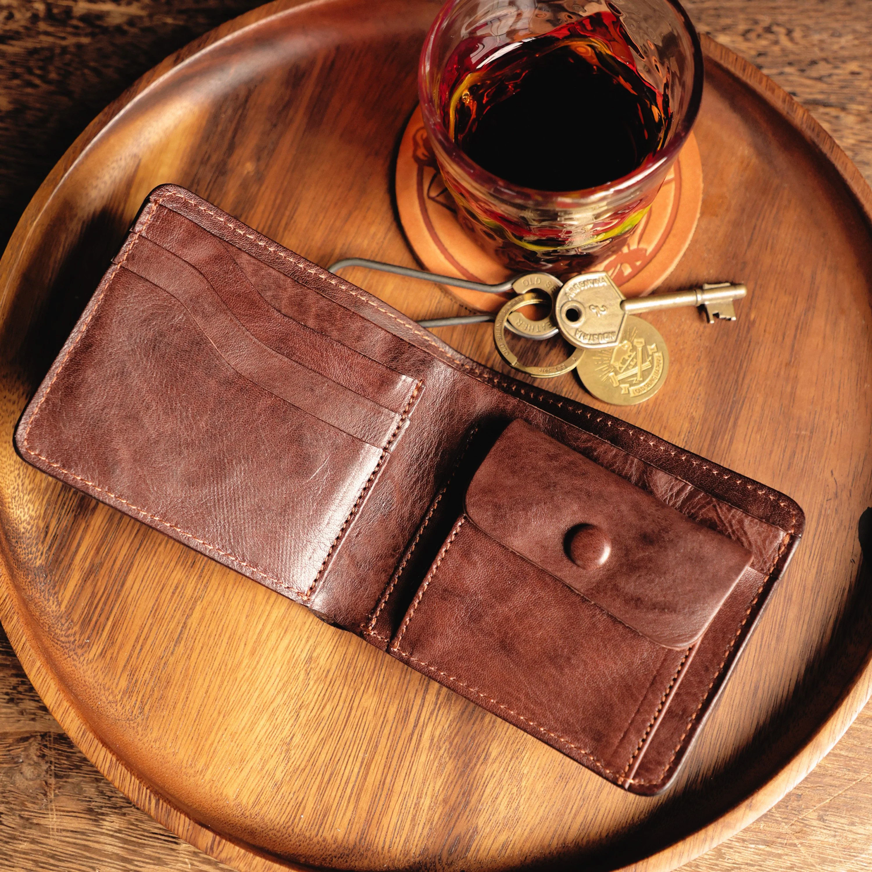 Top Grain Leather Bifold Coin Wallet - Image 6