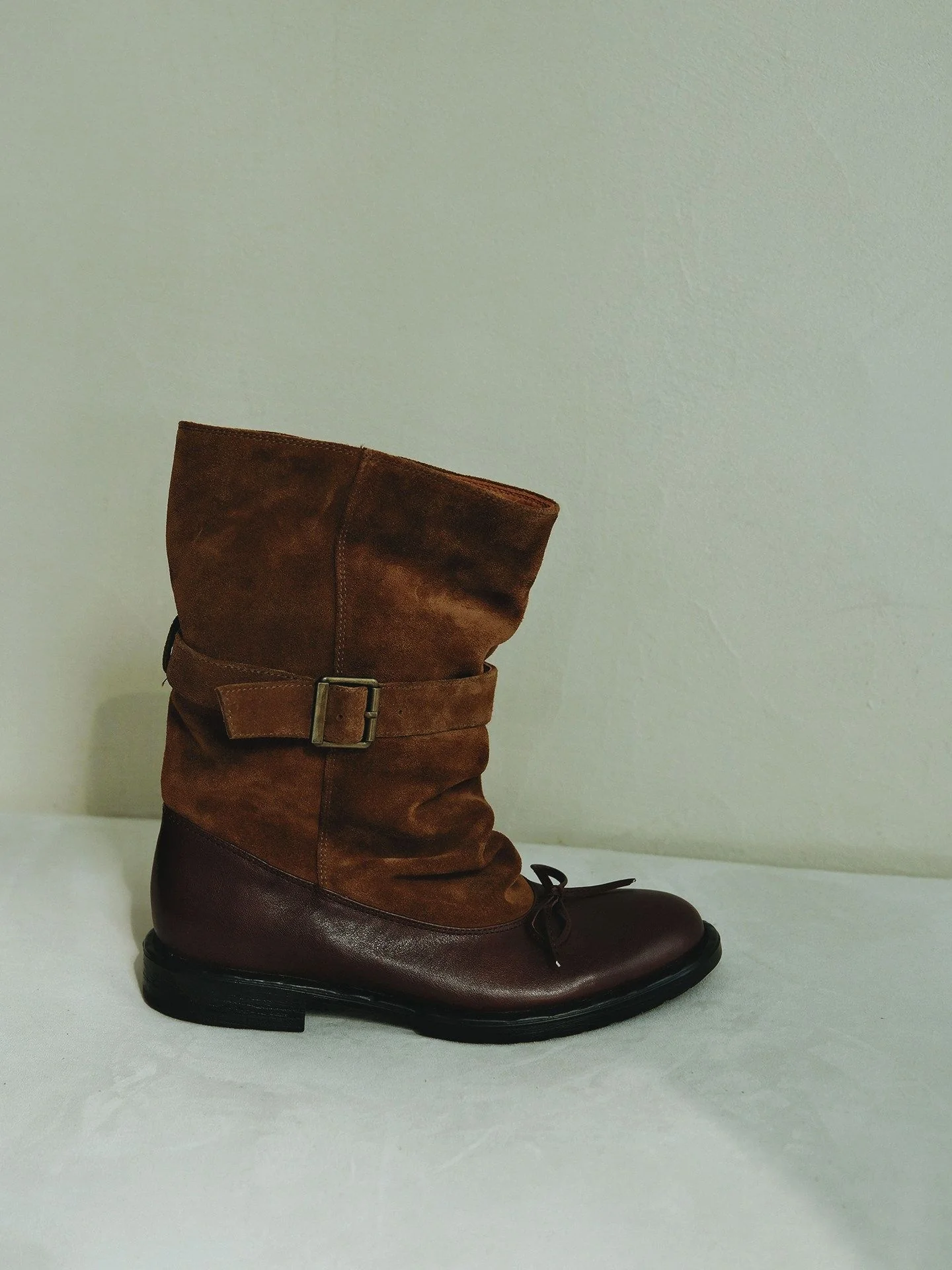 Top-Grain Leather Bow Slouch Boots - Image 2
