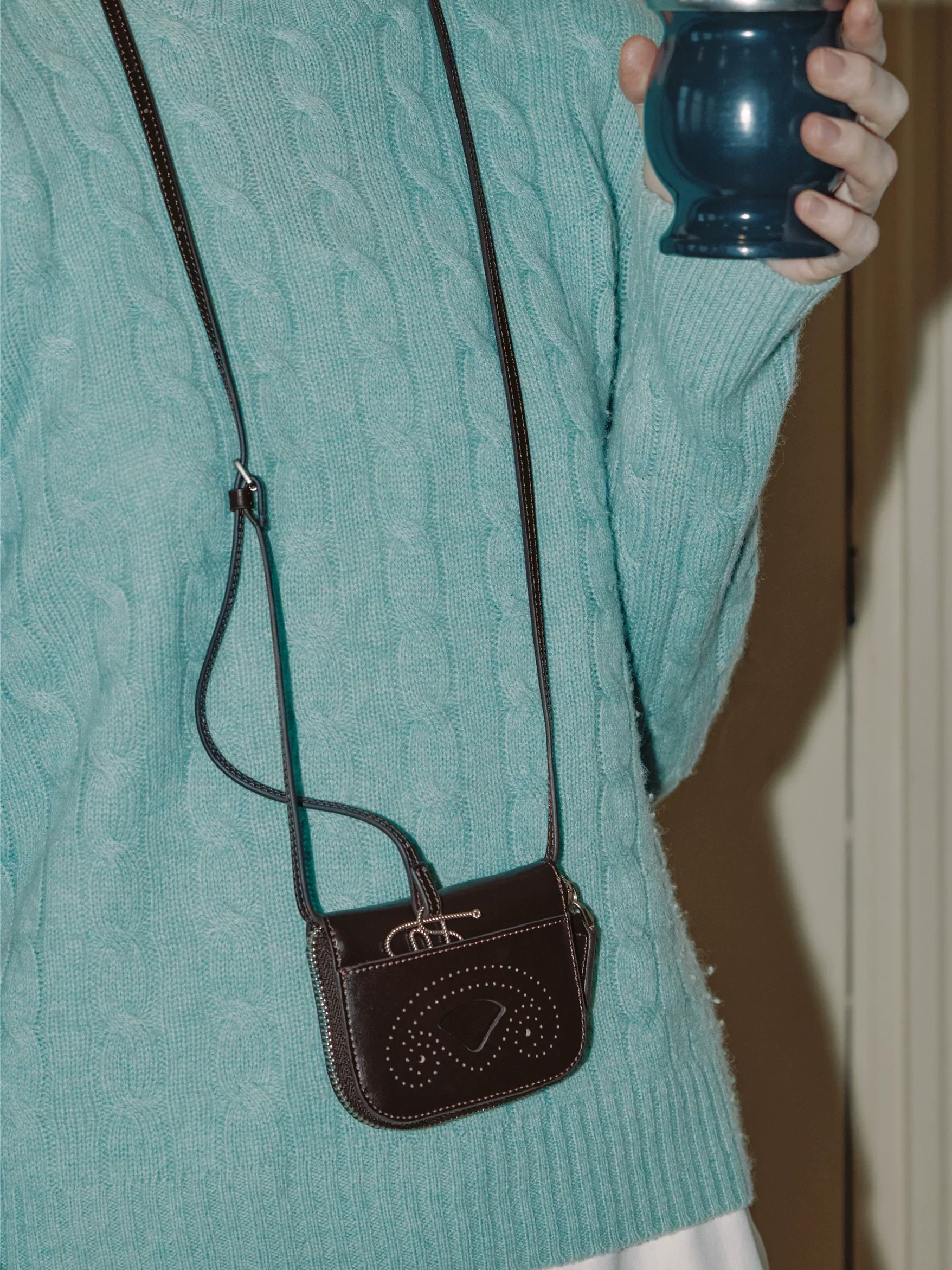 Top-Grain Leather Brogue Mini Pouch - Image 3