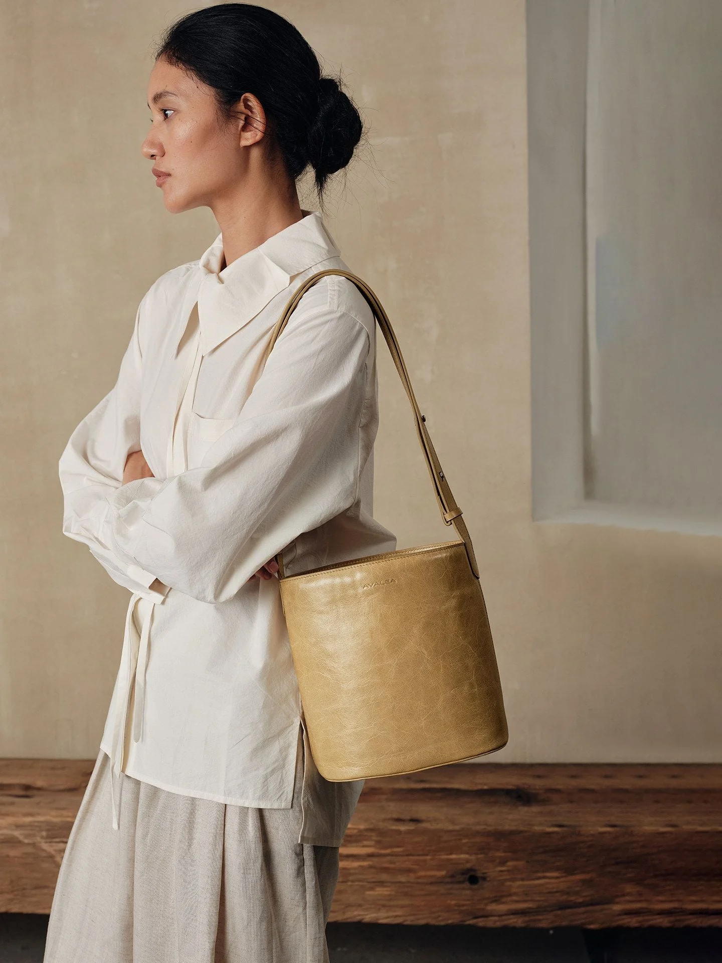 Top-Grain Leather Bucket Bag
