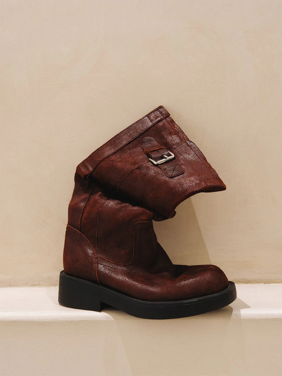 Top-Grain Leather Buckle Mid-Calf Boots - Image 2