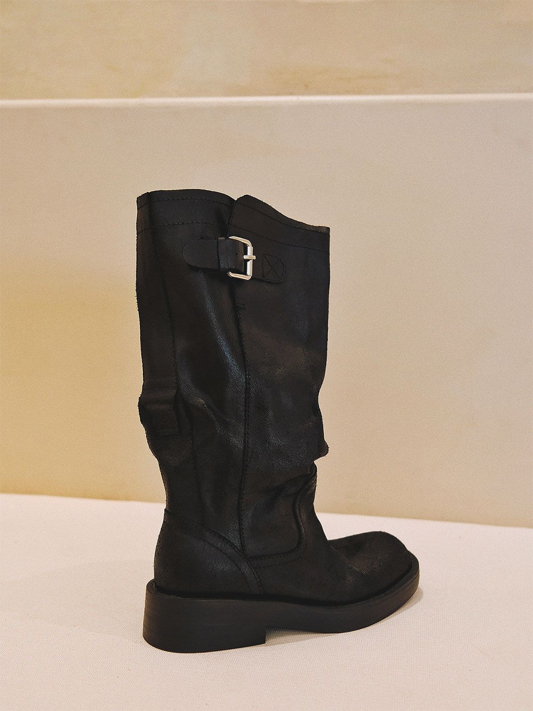 Top-Grain Leather Buckle Mid-Calf Boots - Image 3