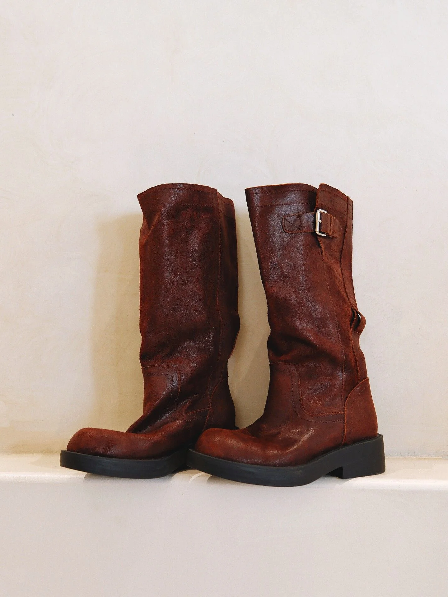 Top-Grain Leather Buckle Mid-Calf Boots - Image 8