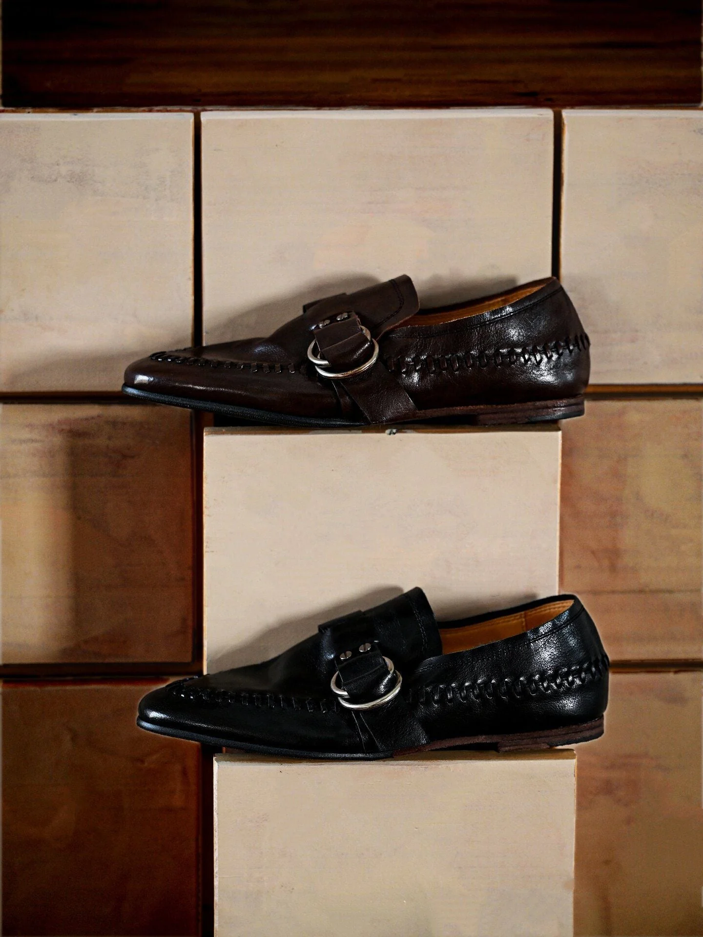 Top Grain Leather Buckle Moccasin Loafer