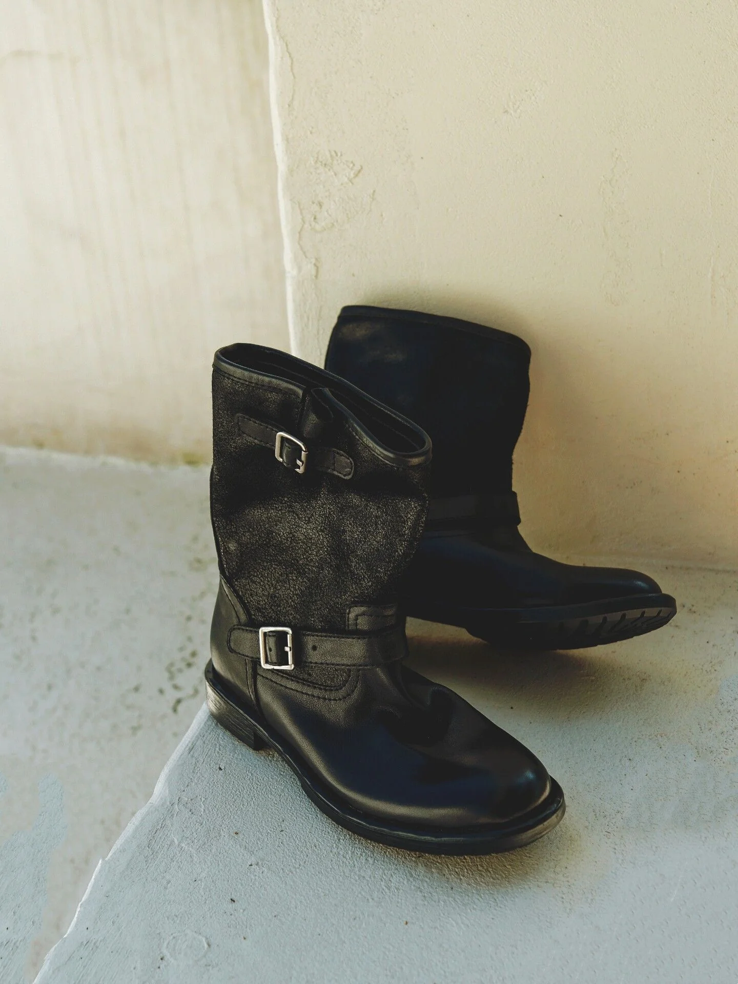 Top Grain Leather Buckle Moto Boots - Image 4