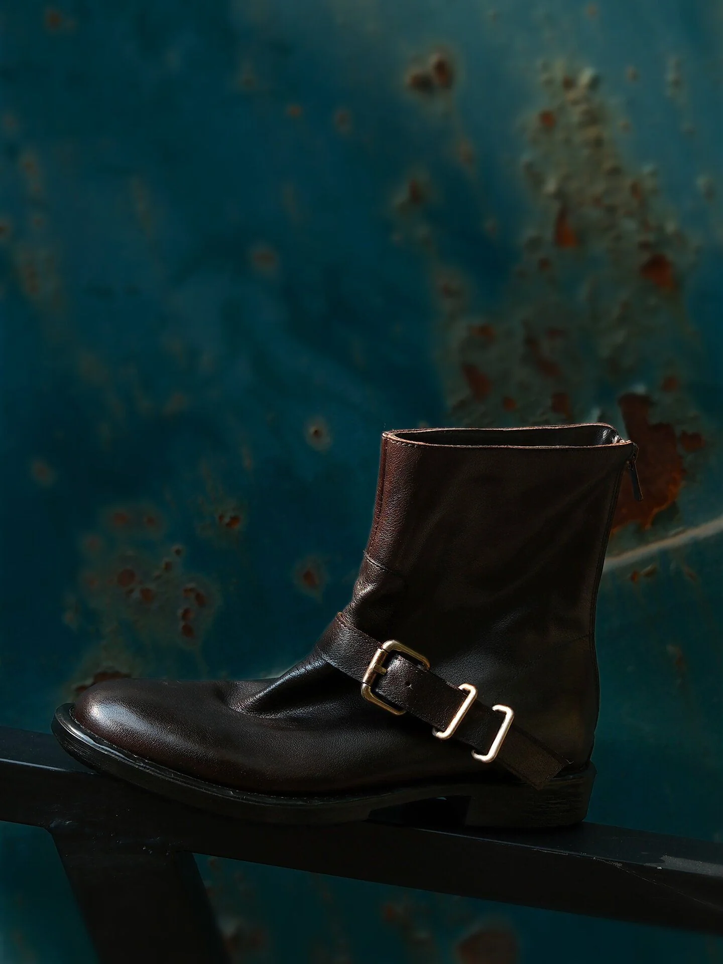 Top-Grain Leather Buckle Strap Ankle Boots - Image 2