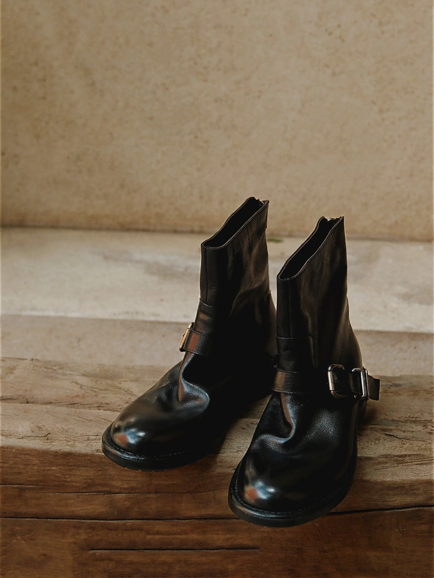 Top-Grain Leather Buckle Strap Ankle Boots - Image 7