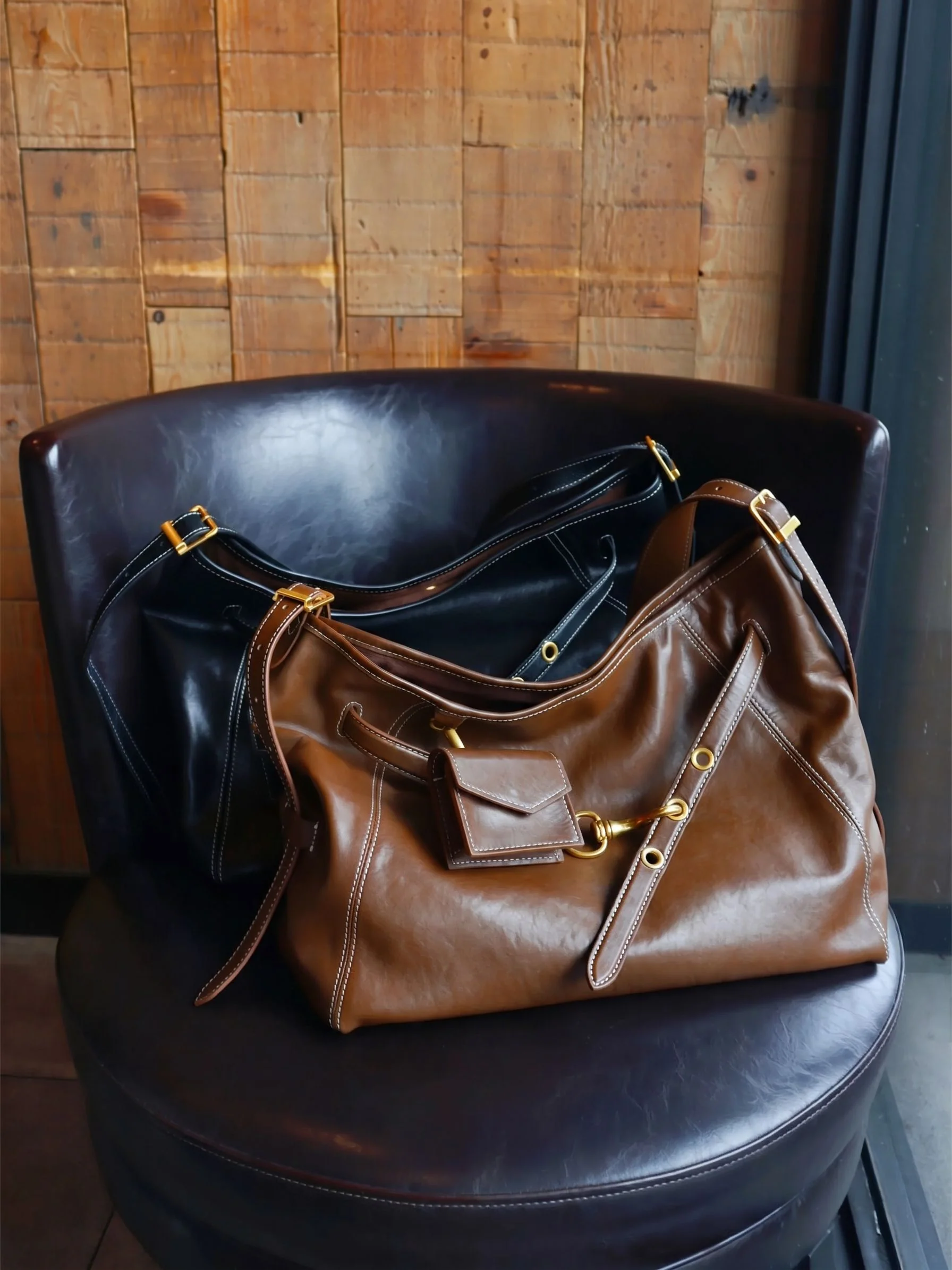Top Grain Leather Buckled Shoulder Bag
