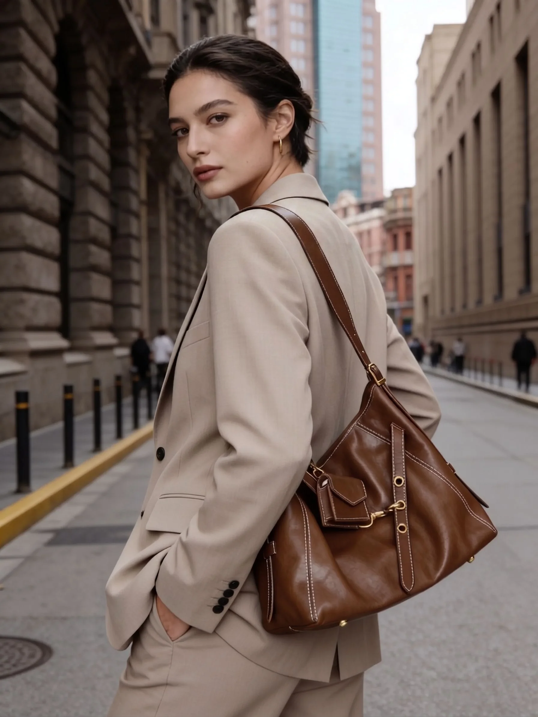 Top Grain Leather Buckled Shoulder Bag - Image 2