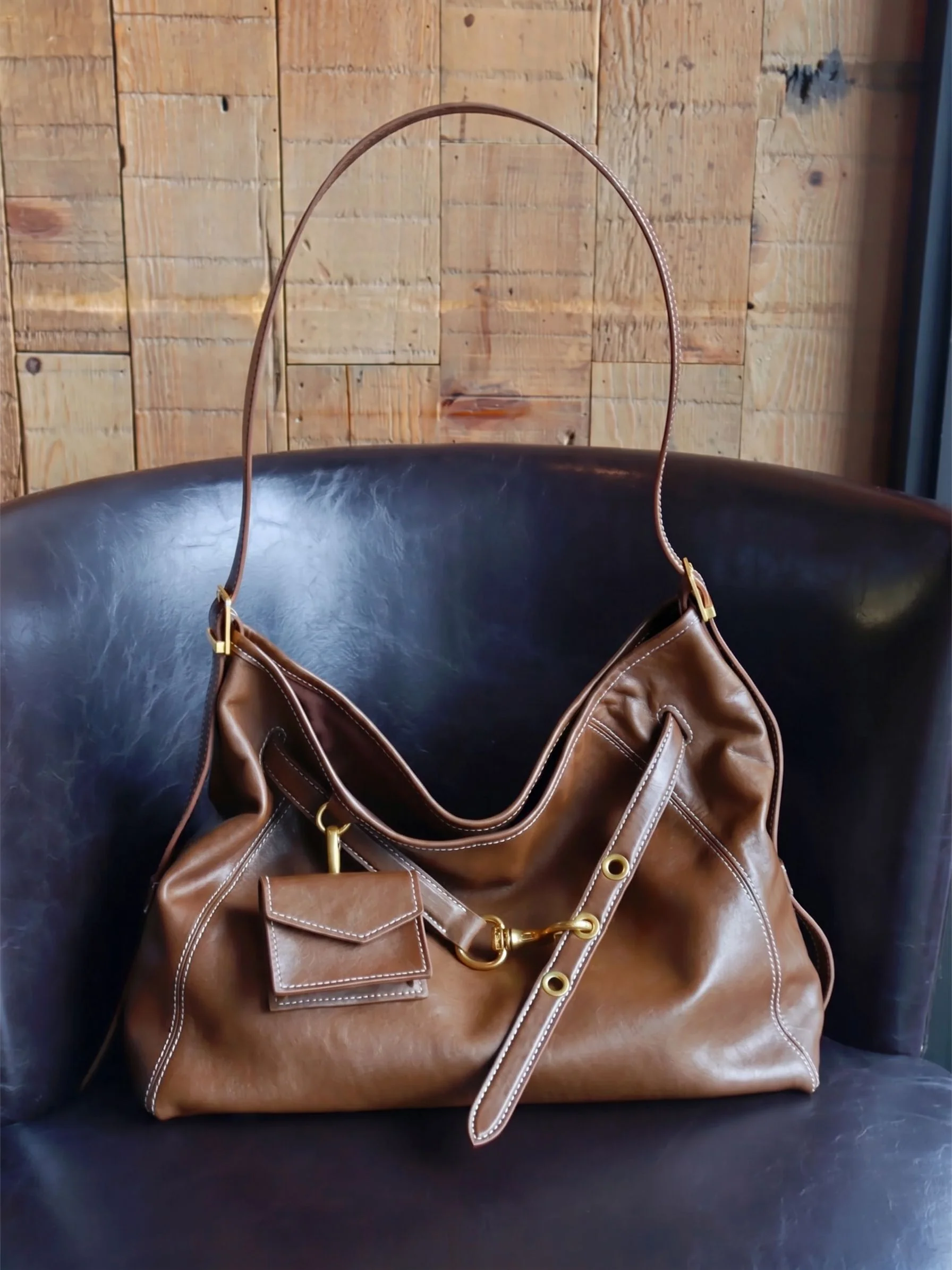 Top Grain Leather Buckled Shoulder Bag - Image 4
