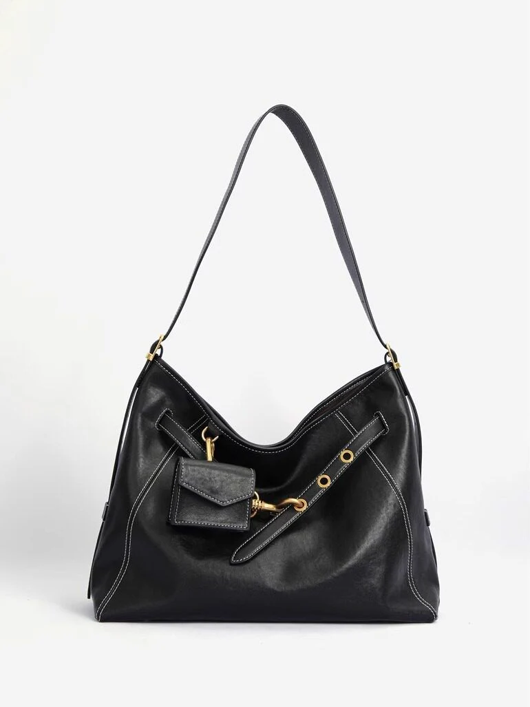 Top Grain Leather Buckled Shoulder Bag - Image 5