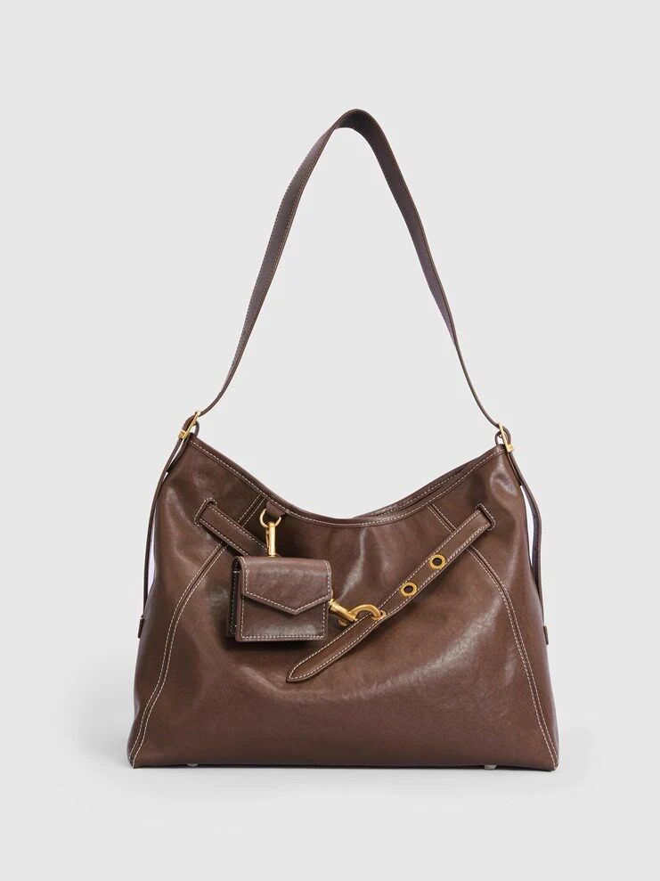 Top Grain Leather Buckled Shoulder Bag - Image 6