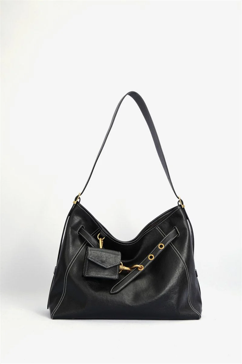 Top Grain Leather Buckled Shoulder Bag - Image 7