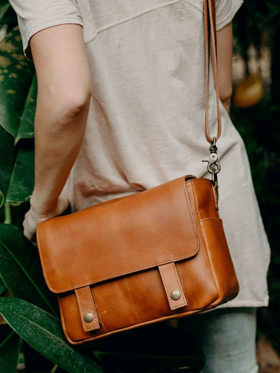 Top-Grain Leather Camera Messenger Bag - Image 2