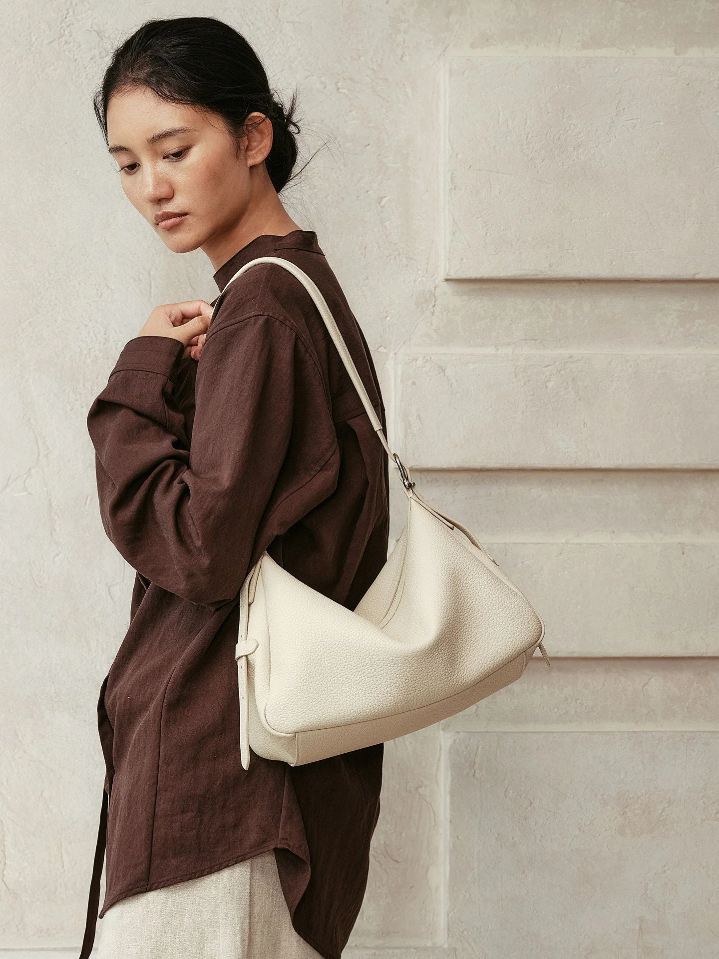 Top-Grain Leather Crescent Hobo Bag - Image 2