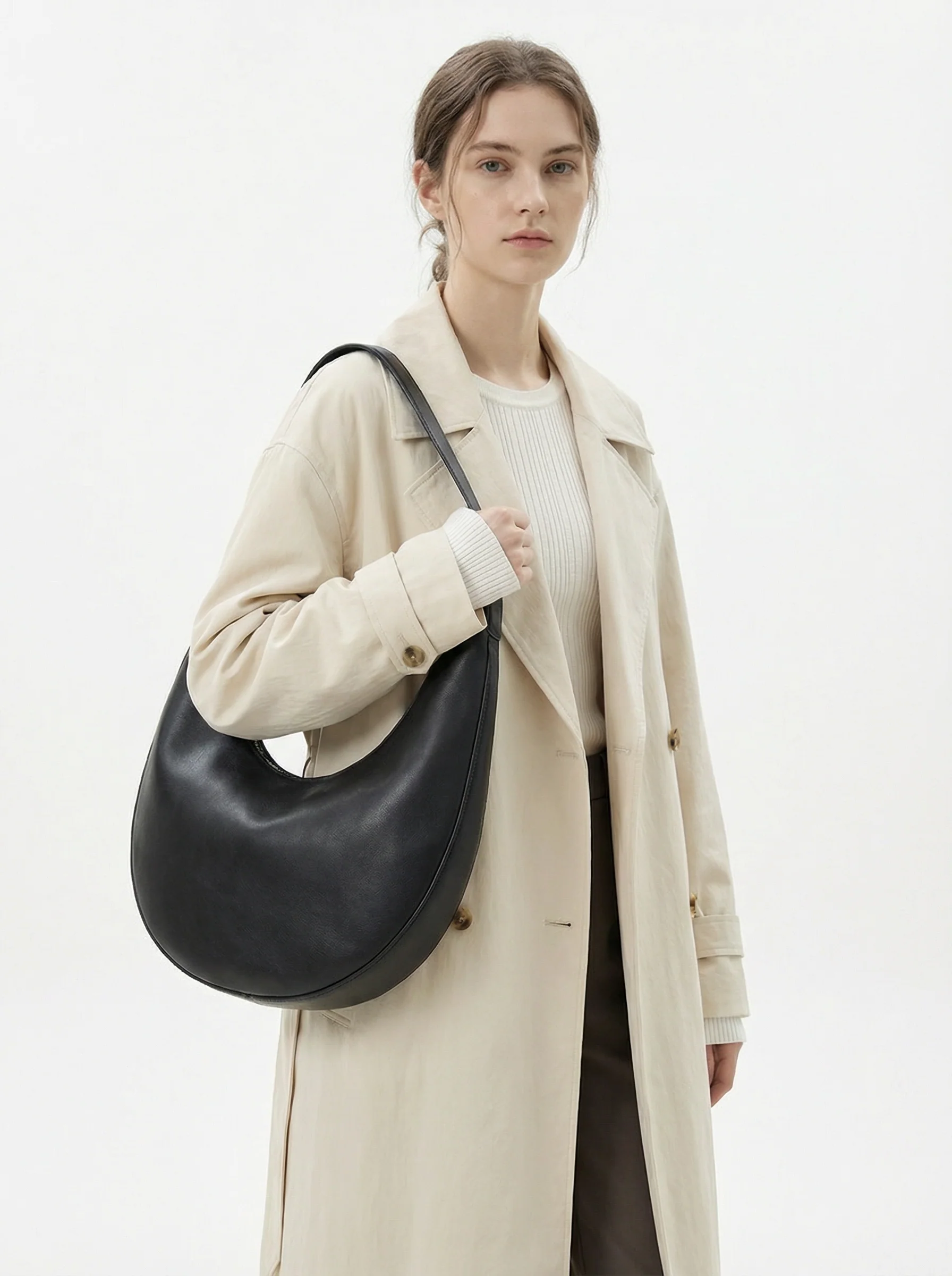Top Grain Leather Crescent Hobo Bag