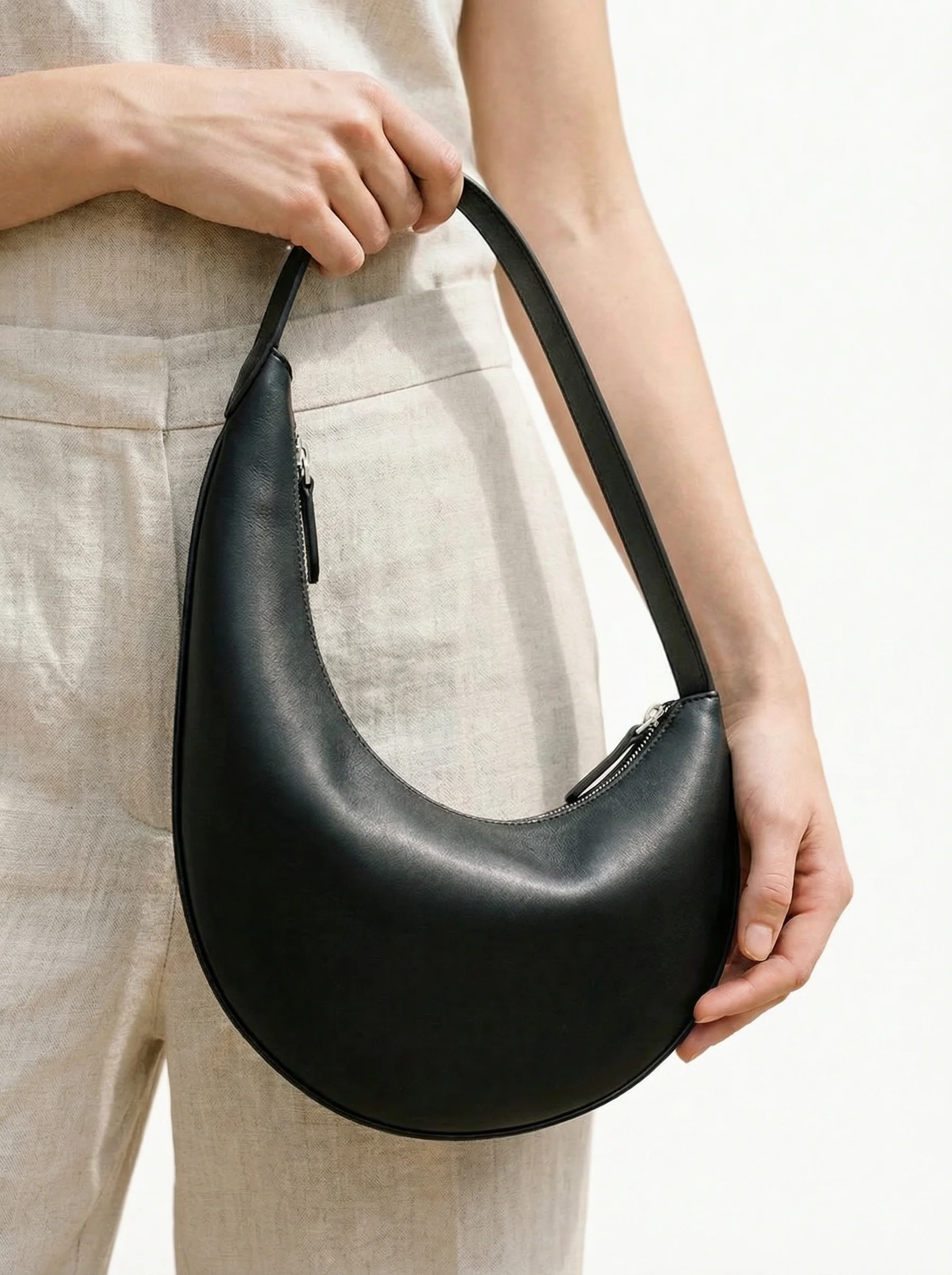 Top Grain Leather Crescent Hobo Bag - Image 2