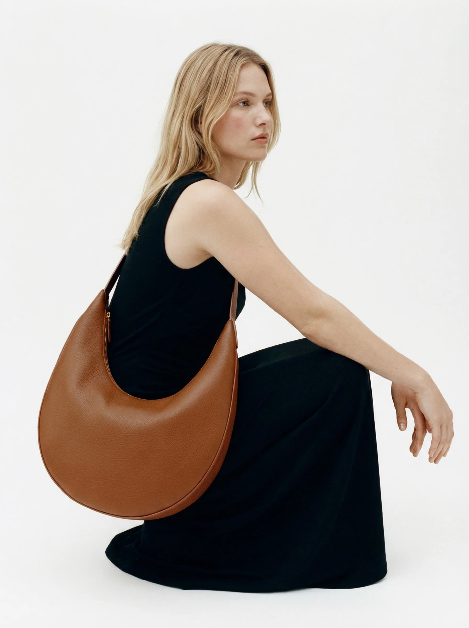 Top Grain Leather Crescent Hobo Bag - Image 3