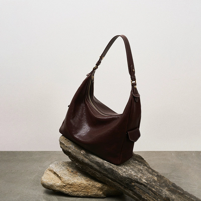Top-Grain Leather Crescent Shoulder Bag - Image 4