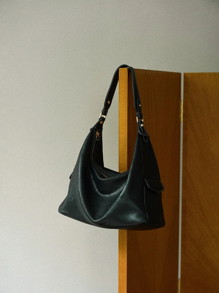 Top-Grain Leather Crescent Shoulder Bag - Image 5