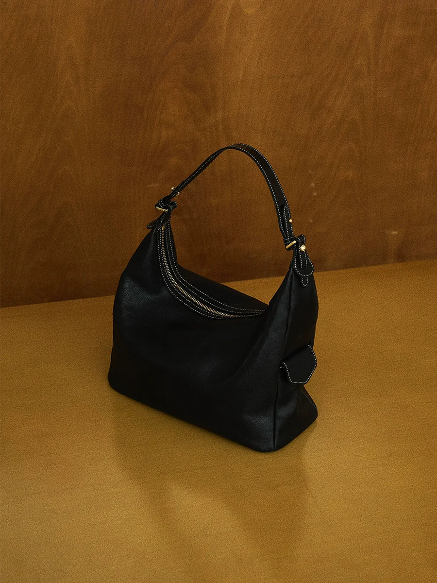 Top-Grain Leather Crescent Shoulder Bag - Image 6