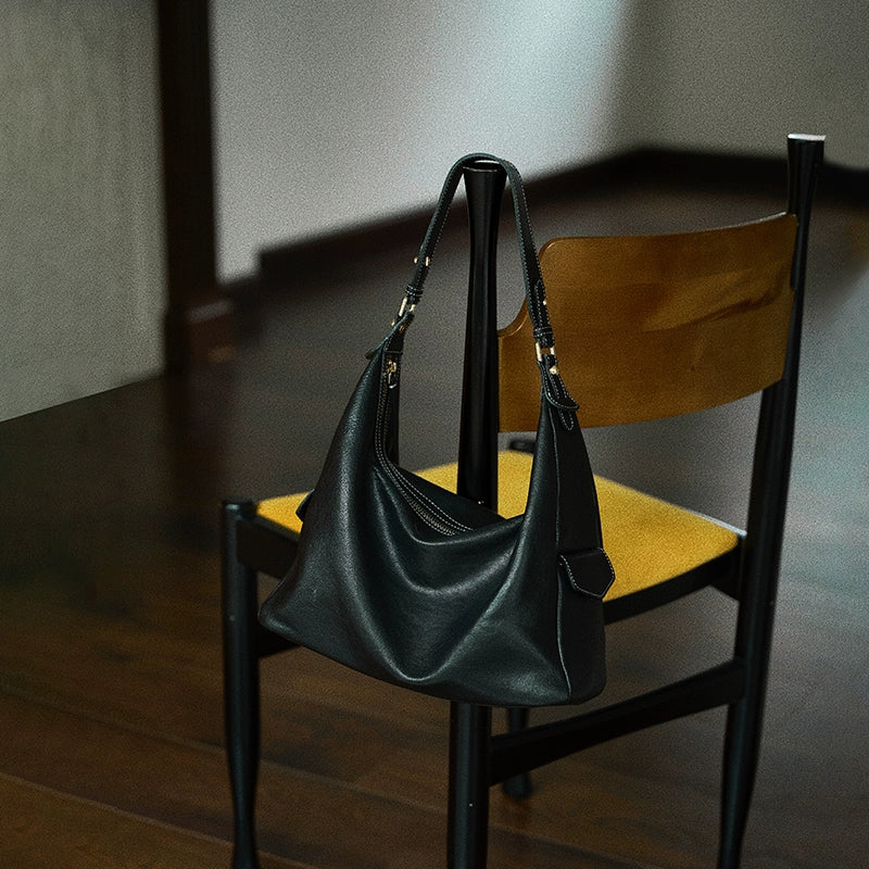 Top-Grain Leather Crescent Shoulder Bag - Image 7