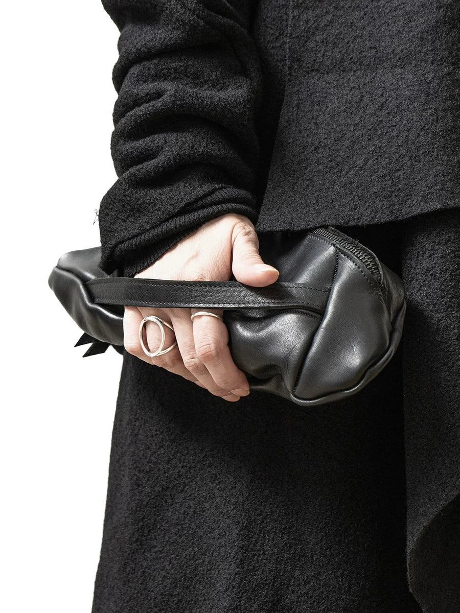Top Grain Leather Curved Zip Wristlet