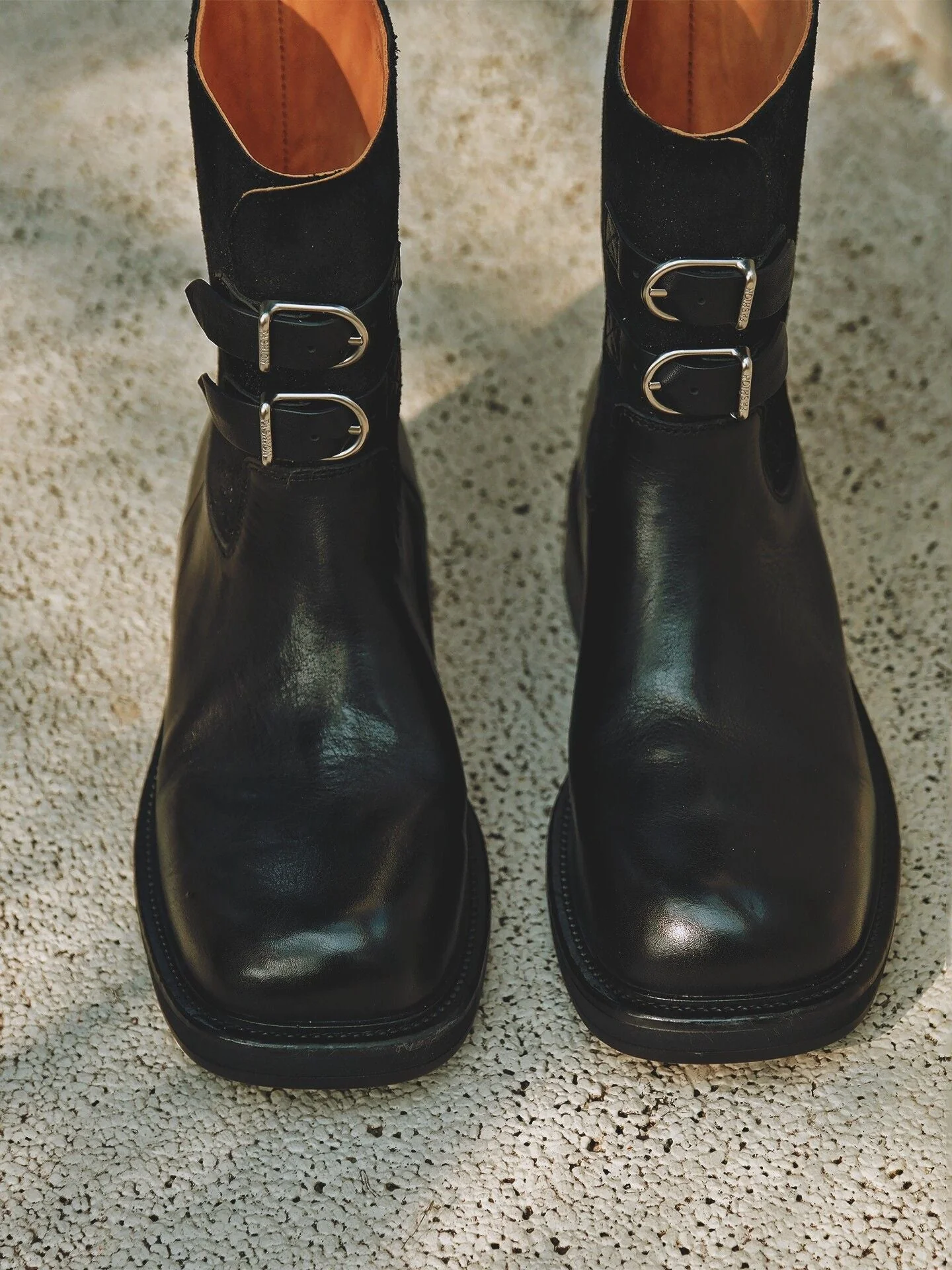 Top Grain Leather Double Buckle Boots