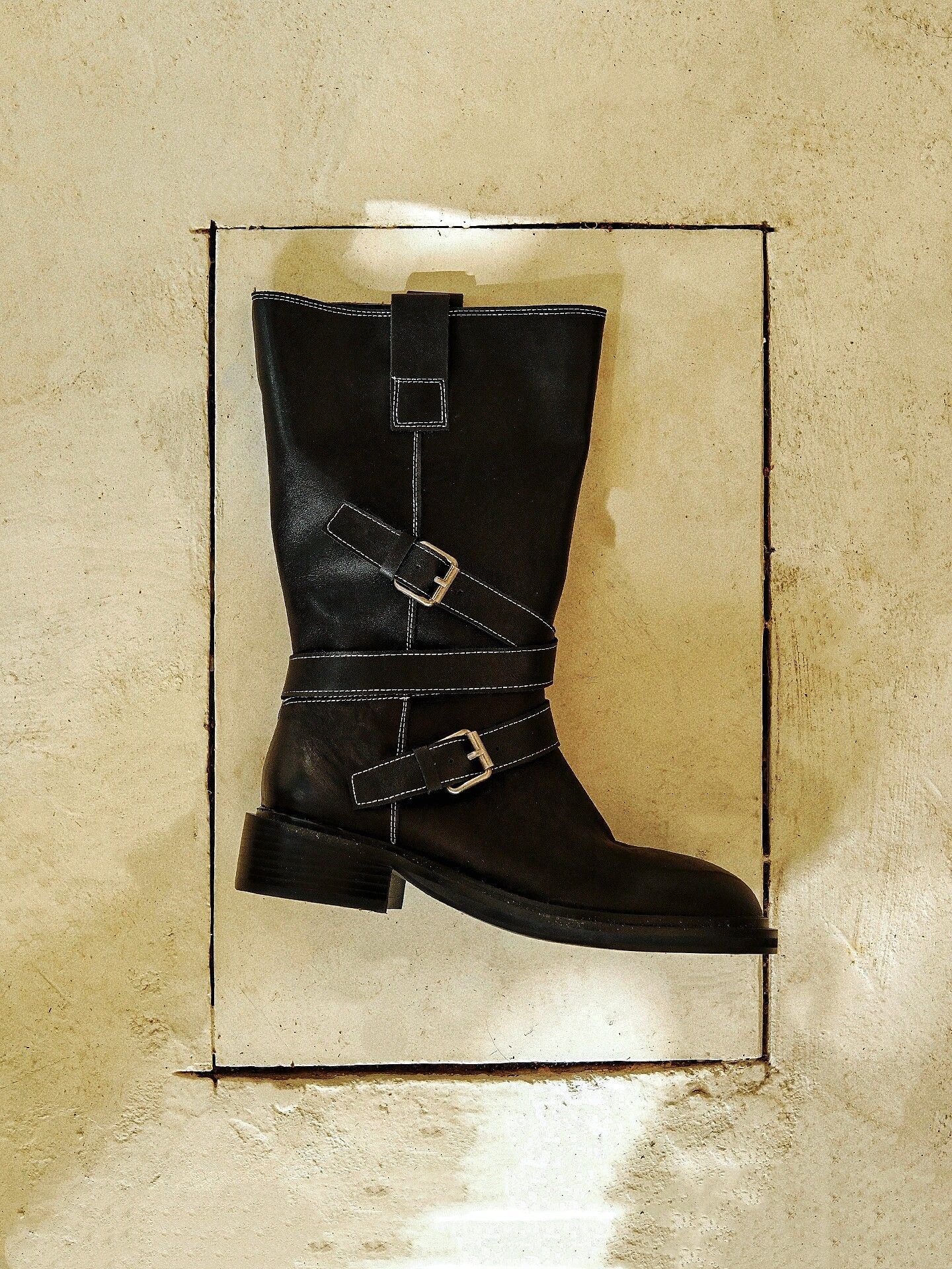 Top-Grain Leather Double-Buckle Mid Boots