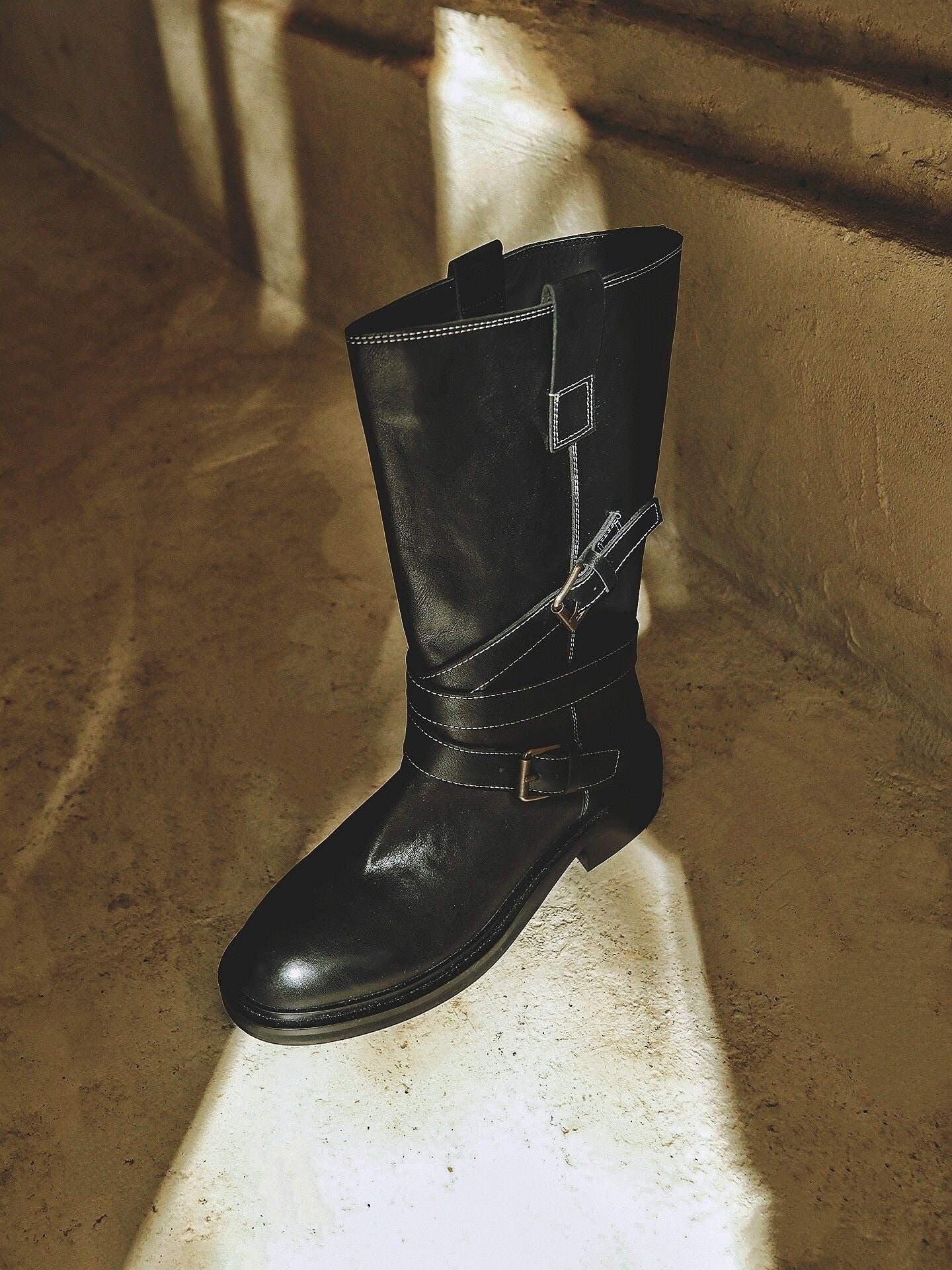 Top-Grain Leather Double-Buckle Mid Boots - Image 2