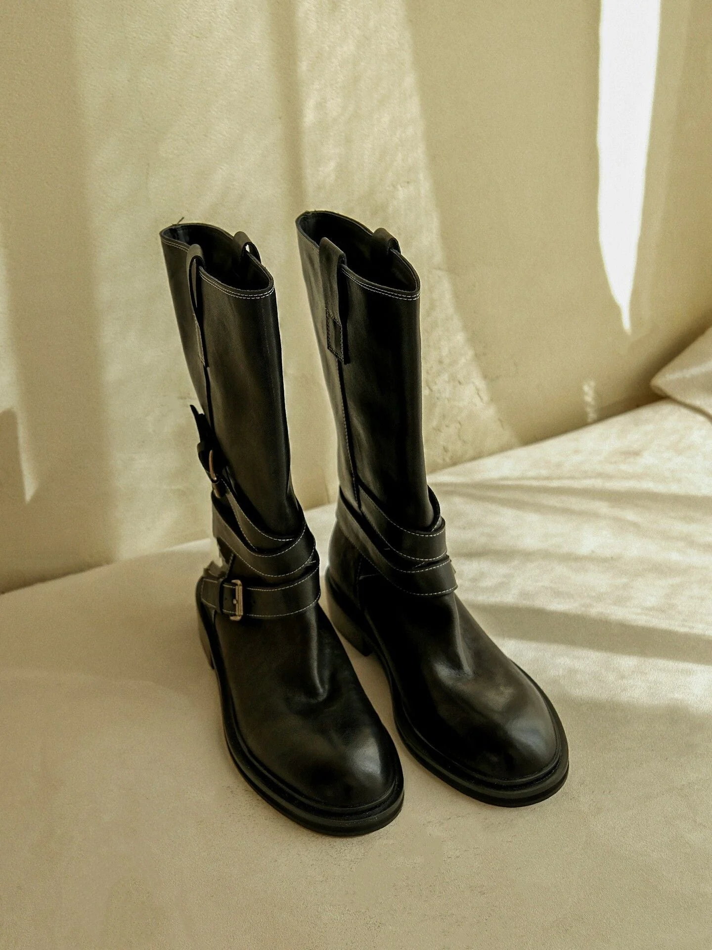 Top-Grain Leather Double-Buckle Mid Boots - Image 3