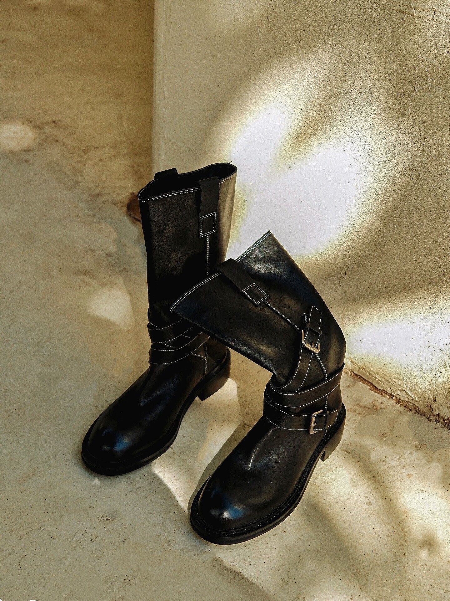 Top-Grain Leather Double-Buckle Mid Boots - Image 4