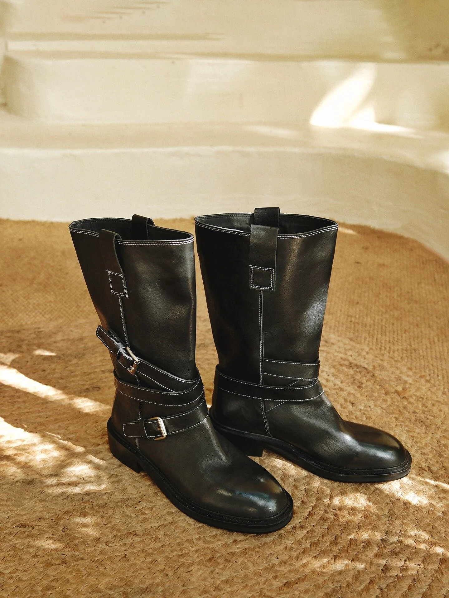 Top-Grain Leather Double-Buckle Mid Boots - Image 5
