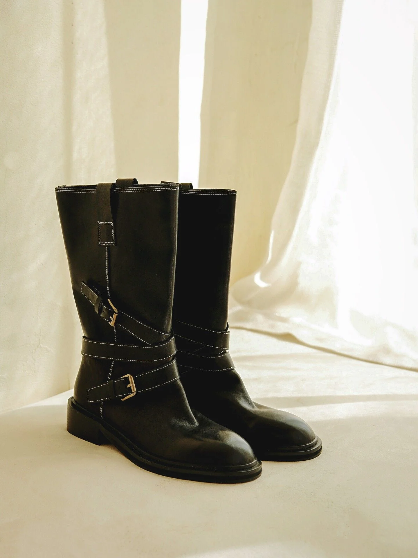 Top-Grain Leather Double-Buckle Mid Boots - Image 6