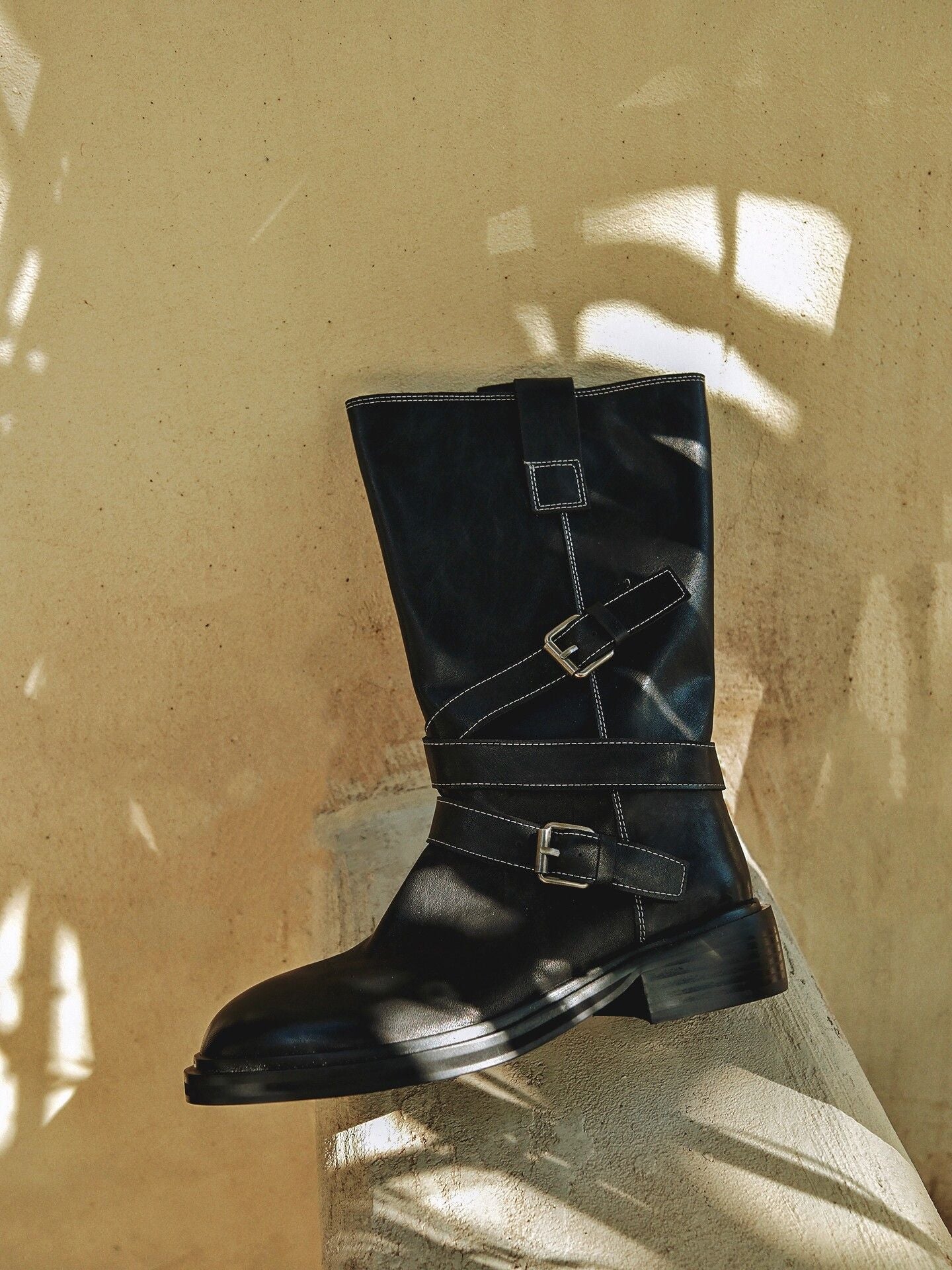 Top-Grain Leather Double-Buckle Mid Boots - Image 7